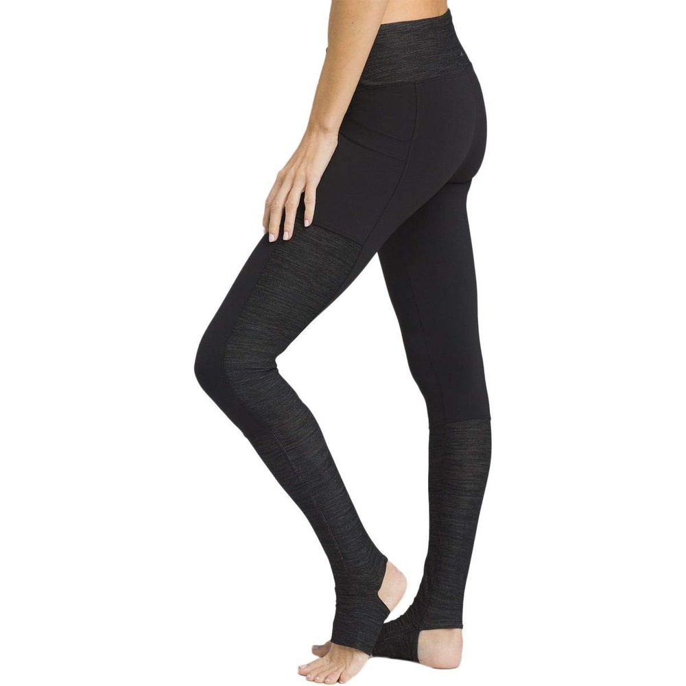 Prana Womens Black Heathered Stirrup Yoga Leggings Pockets  Size M